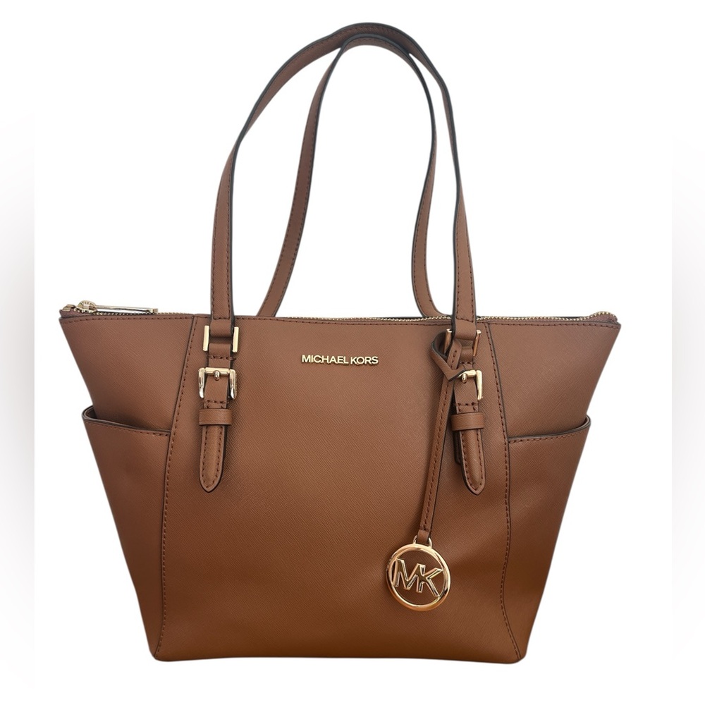 NEW Michael Kors Charlotte Large Saffiano Leather Top-Zip Tote Bag